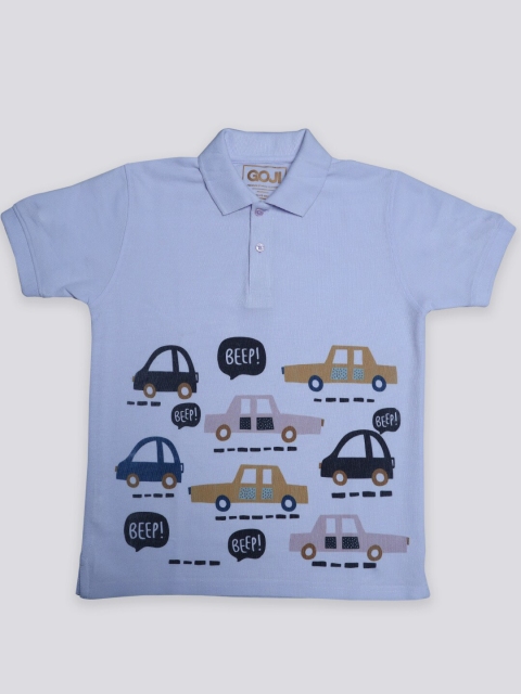 

GOJI Boys Lavender Printed Polo Collar Applique T-shirt