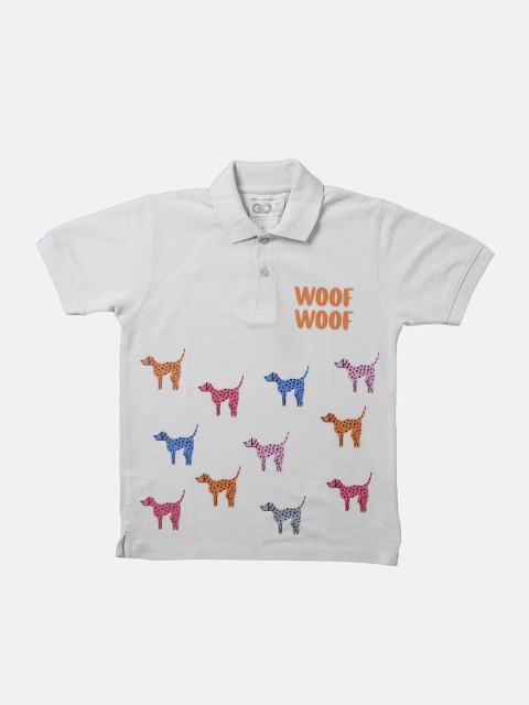 

GOJI Boys Lavender Printed Polo Collar Applique T-shirt