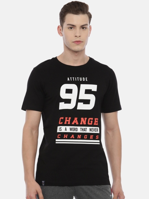 

3PIN Men Black Typography Printed Monochrome Applique T-shirt