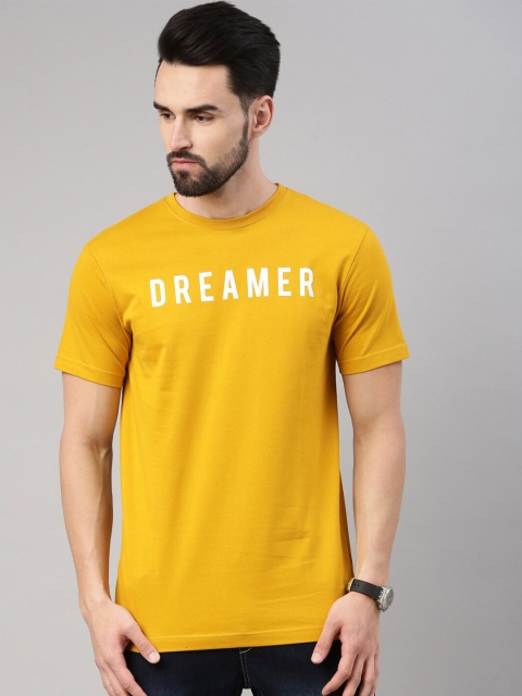 

3PIN Men Mustard Yellow Typography Printed Applique T-shirt