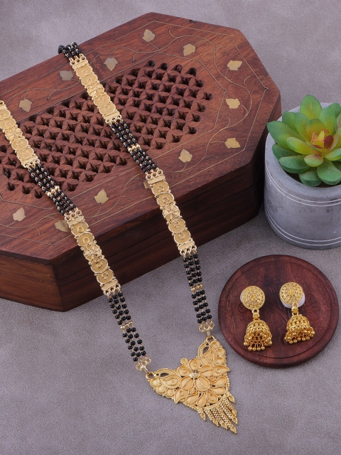 

Brandsoon Gold-Plated & Black Beaded Mangalsutra With Earings