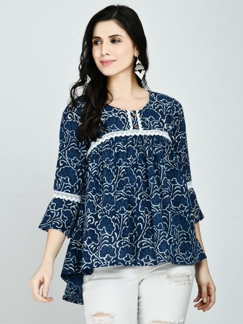 

KALINI Blue & dark gunmetal Floral Print Top