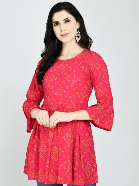 

KALINI Red Floral Print Styled Back Longline Top