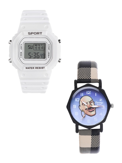 

Fantasy World Unisex Kids Set Of 2 White & Black Watch Gift Set 198A-WH-022-CH-BK8