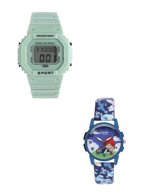 

Fantasy World Unisex Kids Set Of 2 Green & Blue Watch Gift Set 198A-GR-020-CH-BL3-Green