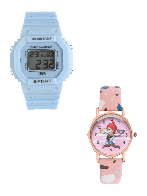 

Fantasy World Unisex Kids Pack Of 2 Blue & Pink Watch Gift Set 198A-BL-021-CH-CP1-Blue