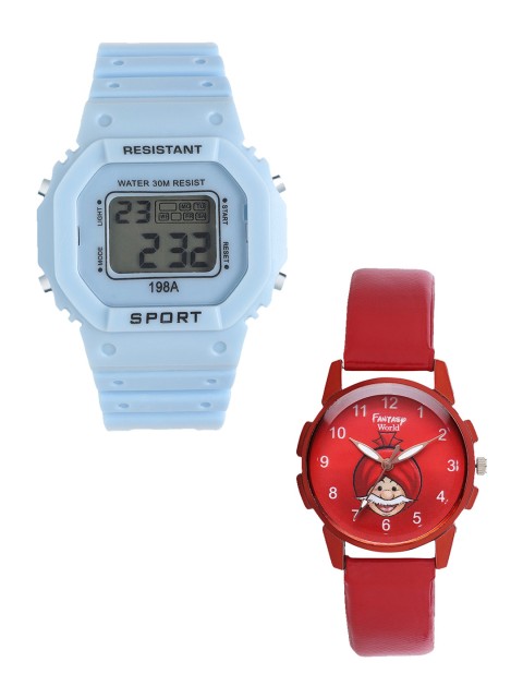 

Fantasy World Unisex Kids Set Of 2 Blue & Red Watch Gift Set 198A-BL-019-CH-RD1