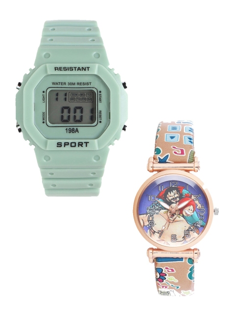 

Fantasy World Unisex Kids Set Of 2 Green & Rose Watch Gift Set 198A-GR-021-CH-CP4
