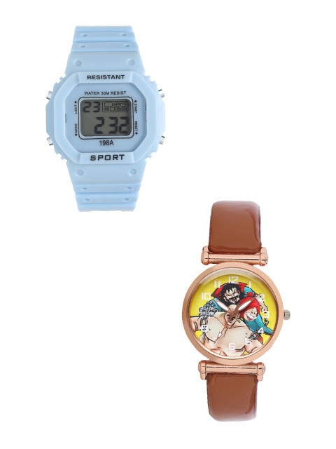 

Fantasy World Unisex Kids Set Of 2 Blue & Brwon Watch Gift Set 198A-BL-021-CH-CP3