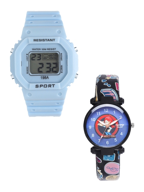 

Fantasy World Unisex Kids Set Of 2 Blue & Black Watch Gift Set 198A-BL-022-CH-BK7