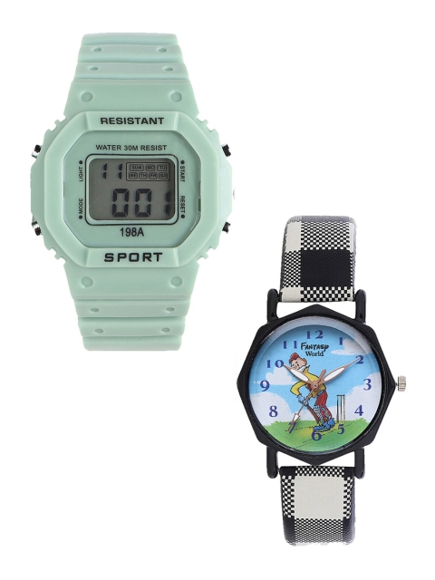 

Fantasy World Unisex Kids Set of 2 Green & Black Watch Gift Set 198A-GR-022-CH-BK6