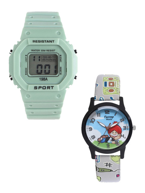

Fantasy World Unisex Kids Pack of 2 Green & Grey Watch Gift Set 198A-GR-022-CH-BK5