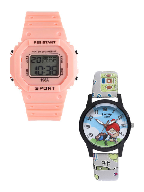 

Fantasy World Unisex Kids Set Of 2 Orange & Grey Watch Gift Set 198A-OR-022-CH-BK5