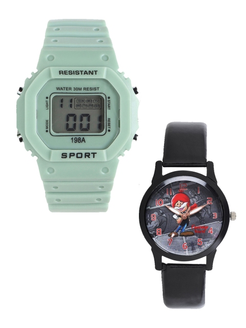 

Fantasy World Unisex Kids Green & Black Set Of 2 Watch Gift Set 198A-GR-022-CH-BK1