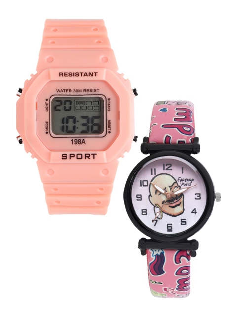 

Fantasy World Unisex Kids Set Of 2 Orange & Pink Watch Gift Set 198A-OR-022-CH-BK4