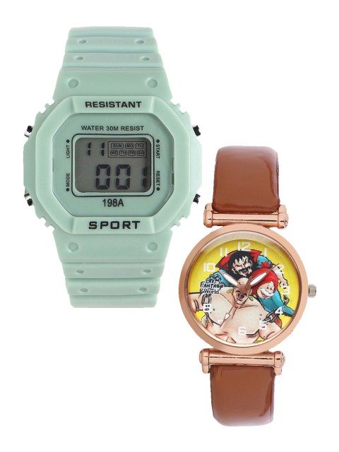 

Fantasy World Unisex Kids Set Of 2 Green & Brown Watch Gift Set 198A-GR-021-CH-CP3