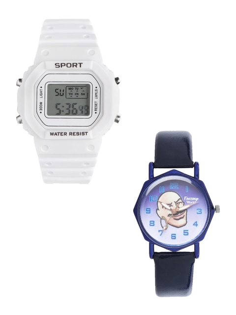 

Fantasy World Kids Set of 2 Navy Blue & White Watch Gift Set FWGiftSet-198A-WH-020-CH-BL2