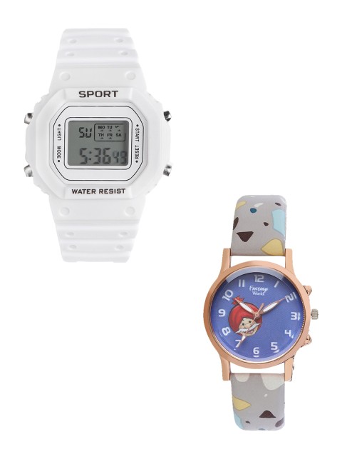 

Fantasy World Kids White & Grey Set Of 2 Watch Gift Set FWGiftSet-198A-WH-021-CH-CP8
