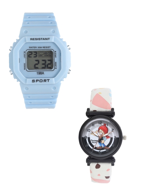 

Fantasy World Kids Pack of 2 Solid Watch Gift Set FWGiftSet-198A-BL-022-CH-BK2, Blue