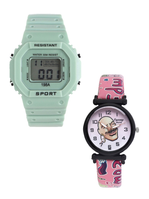 

Fantasy World Kids Pack Of 2 Green & Pink Watch Gift Set