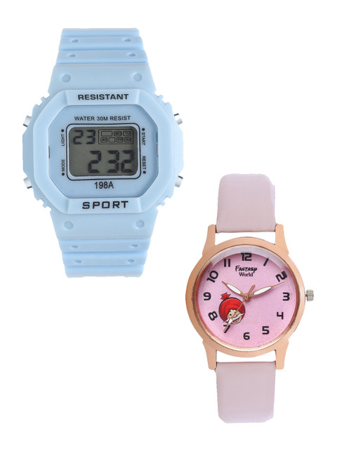 

Fantasy World Kids Set of 2 Blue & Pink Watch Gift Set FWGiftSet-198A-BL-021-CH-CP7