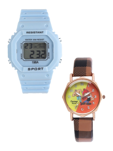 

Fantasy World Kids Blue & Brown Set Of 2 Watch Gift Set FWGiftSet-198A-BL-021-CH-CP2