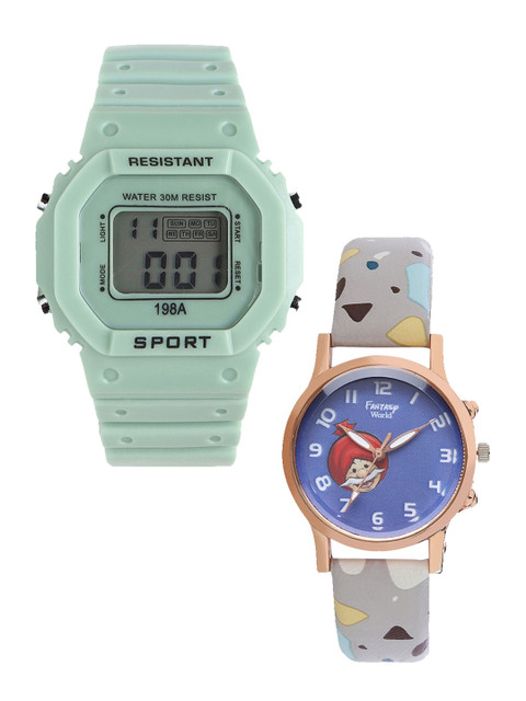 

Fantasy World Kids Pack Of 2 Green & Grey Watch Gift Set