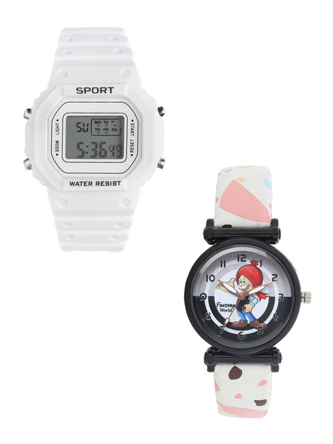 

Fantasy World Kids White & Black Set Of 2 Watch Gift Set FWGiftSet-198A-WH-022-CH-BK2