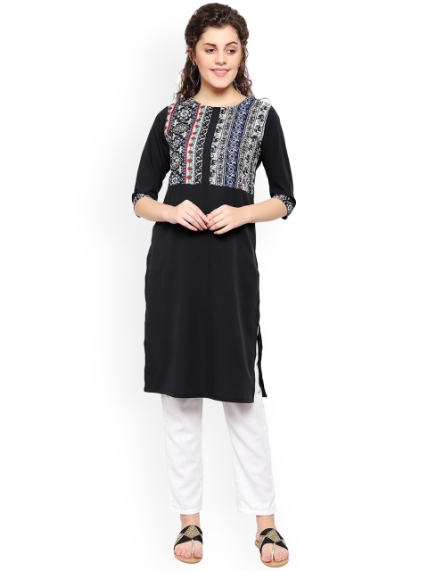 

KALINI Women Black Ethnic Motifs Yoke Design Thread Work Crepe Kurta