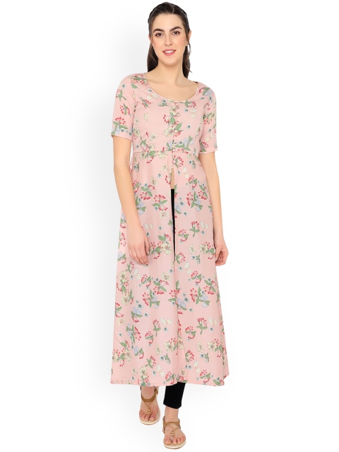 

KALINI Women Peach-Coloured Floral Printed Crepe Kurta