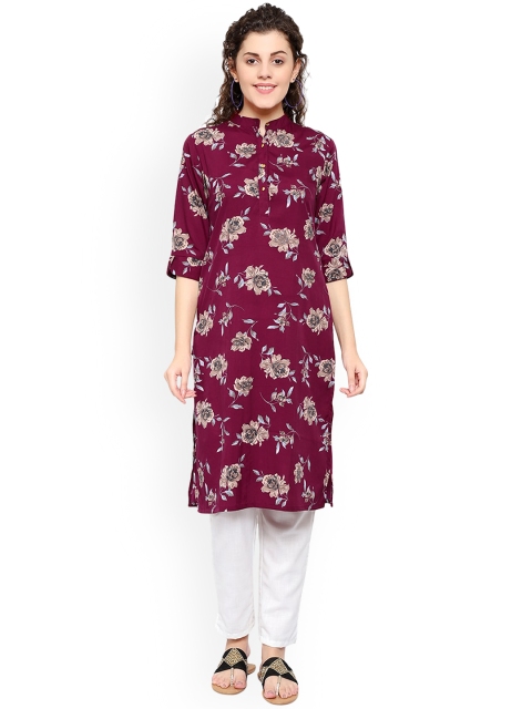 

KALINI Women Maroon Floral Printed Crepe Kurta