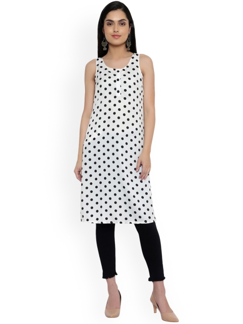 

KALINI Women White & Black Polka Dot Printed Crepe Kurta