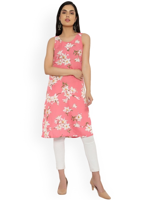 

KALINI Women Pink & White Floral Printed Crepe Kurta