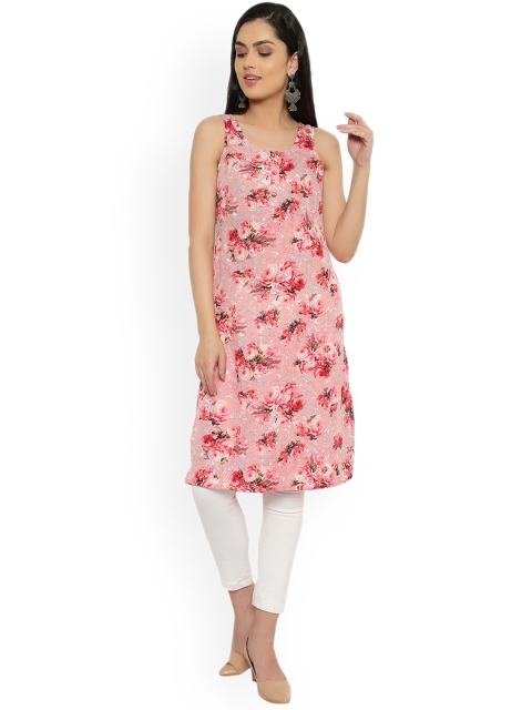 

KALINI Women Pink Floral Printed Sleeveless Crepe Kurta