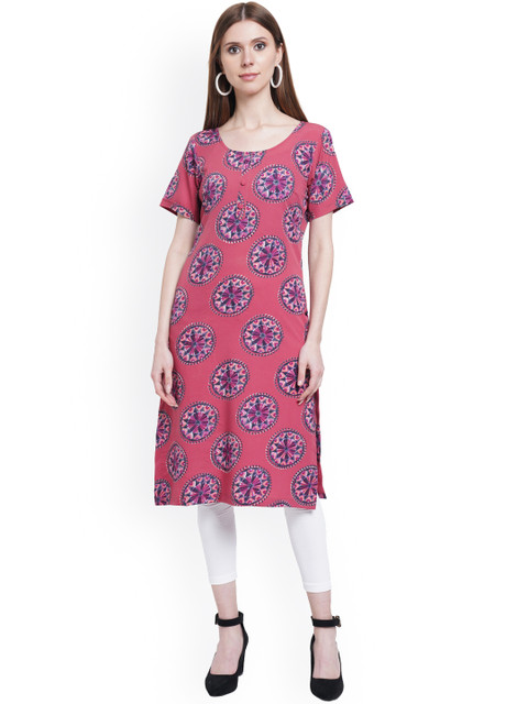 

KALINI Women Pink Ethnic Motifs Printed Crepe Kurta