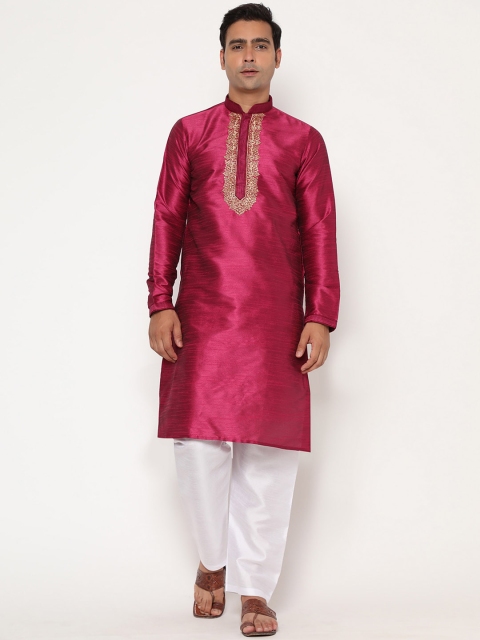 

Glemora Men Magenta Yoke Design Kurta with Pyjamas