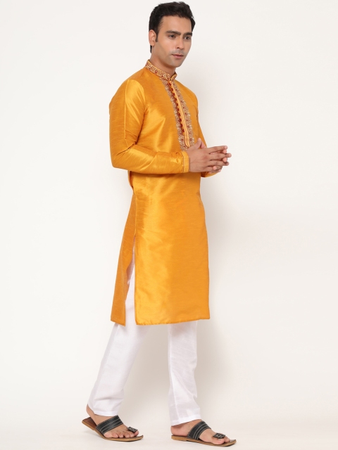 

Glemora Men Yellow & White Embroidered Kurta with Churidar