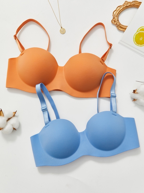 

URBANIC Set Of 2 Blue & Orange Lightly Padded & Non Wired Bra
