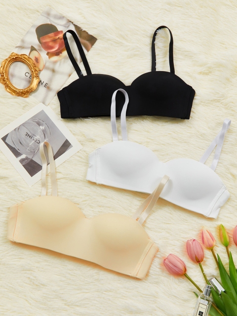 

URBANIC Pack of 3 Solid Push-Up Bras - Lightly Padded, Black