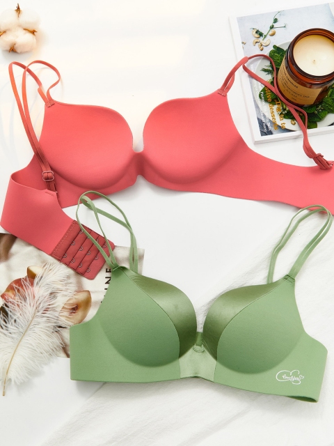 

URBANIC Green & Pink Nylon Lightly Padded High Support Push Up Bra Pack Of 2