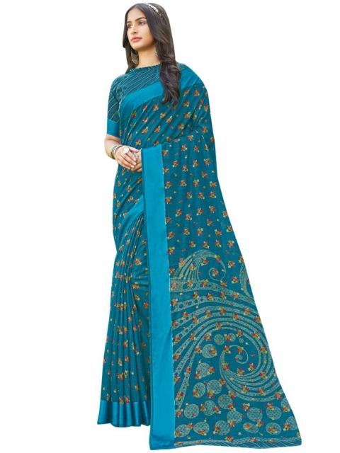 

KALINI Sea Green & Red Floral Linen Blend Saree
