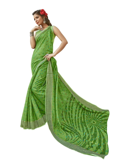 

KALINI Green & Blue Floral Linen Blend Saree