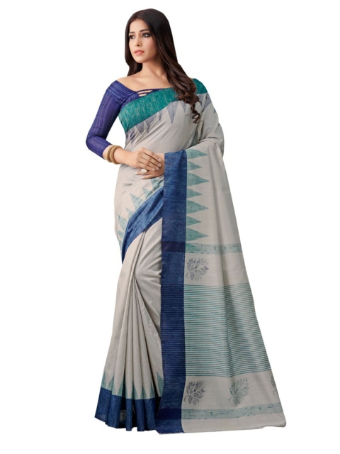 

KALINI Grey & Blue Floral Art Silk Saree