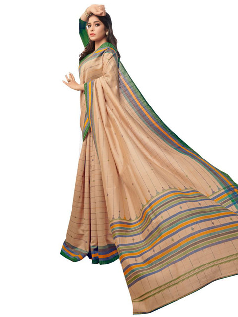

KALINI Peach-Coloured & Blue Art Silk Saree