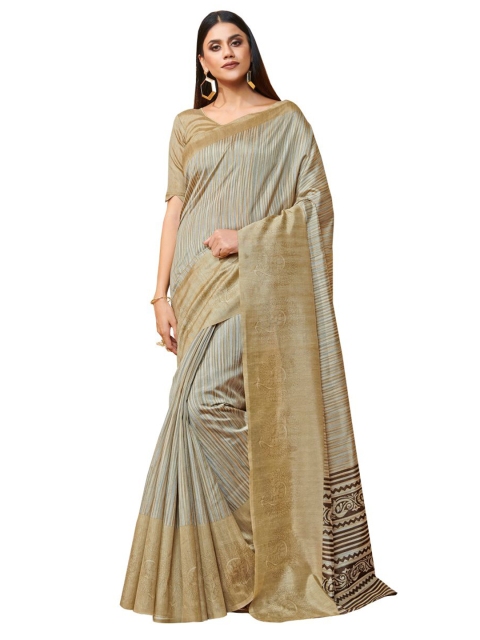 

KALINI Grey & Gold-Toned Striped Art Silk Saree