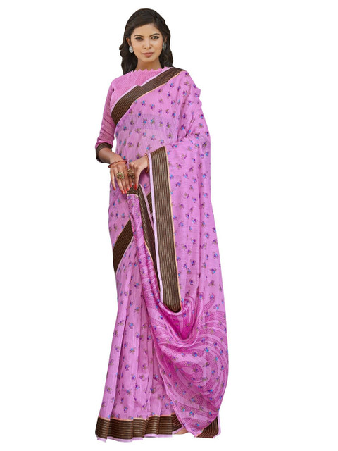 

KALINI Purple & Blue Floral Linen Blend Saree