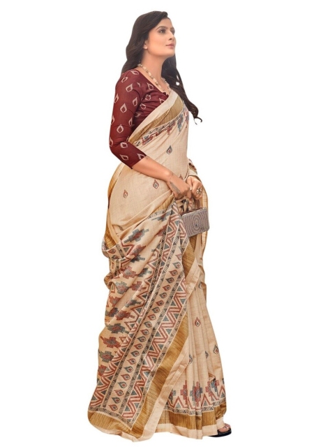 

KALINI Brown & Beige Ethnic Motifs Art Silk Saree