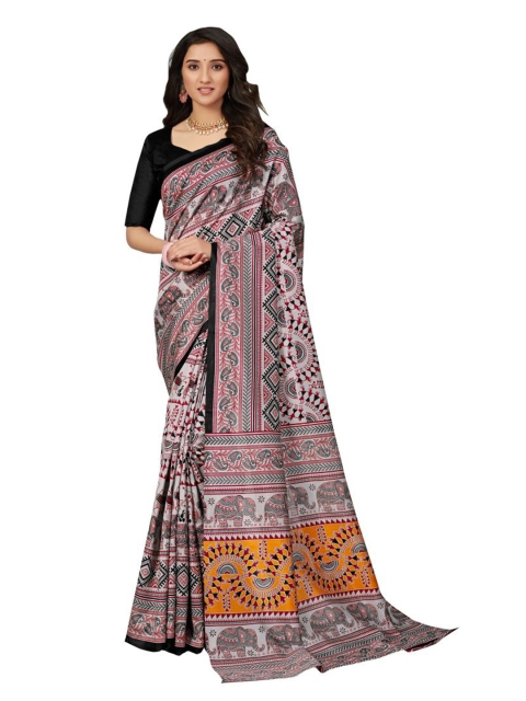 

KALINI Coffee Brown & Mustard Floral Art Silk Saree