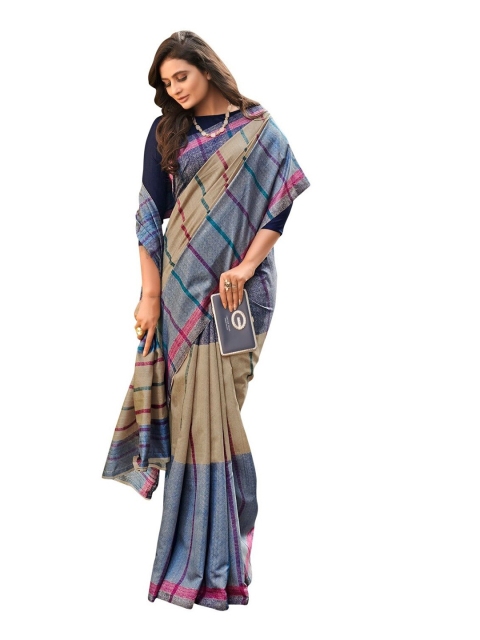 

KALINI Blue & Brown Striped Art Silk Saree