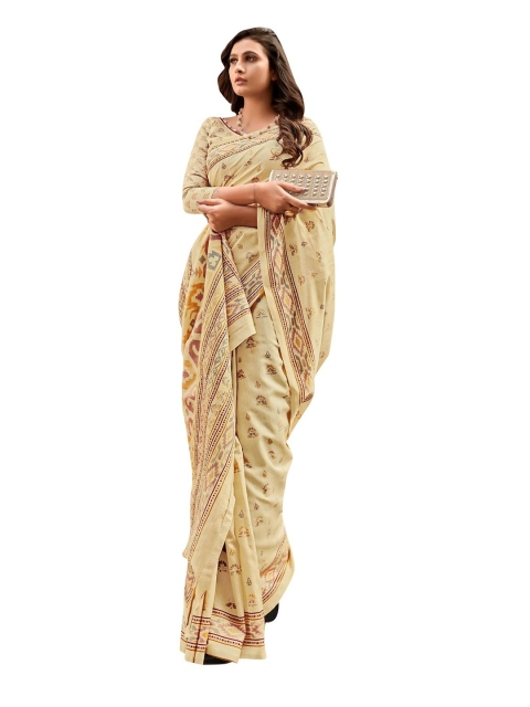 

KALINI Beige & Yellow Ethnic Motifs Art Silk Saree